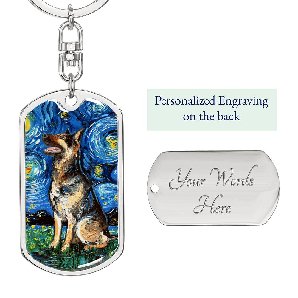 German Shepherd Starry Night Dog Tag Keychain
