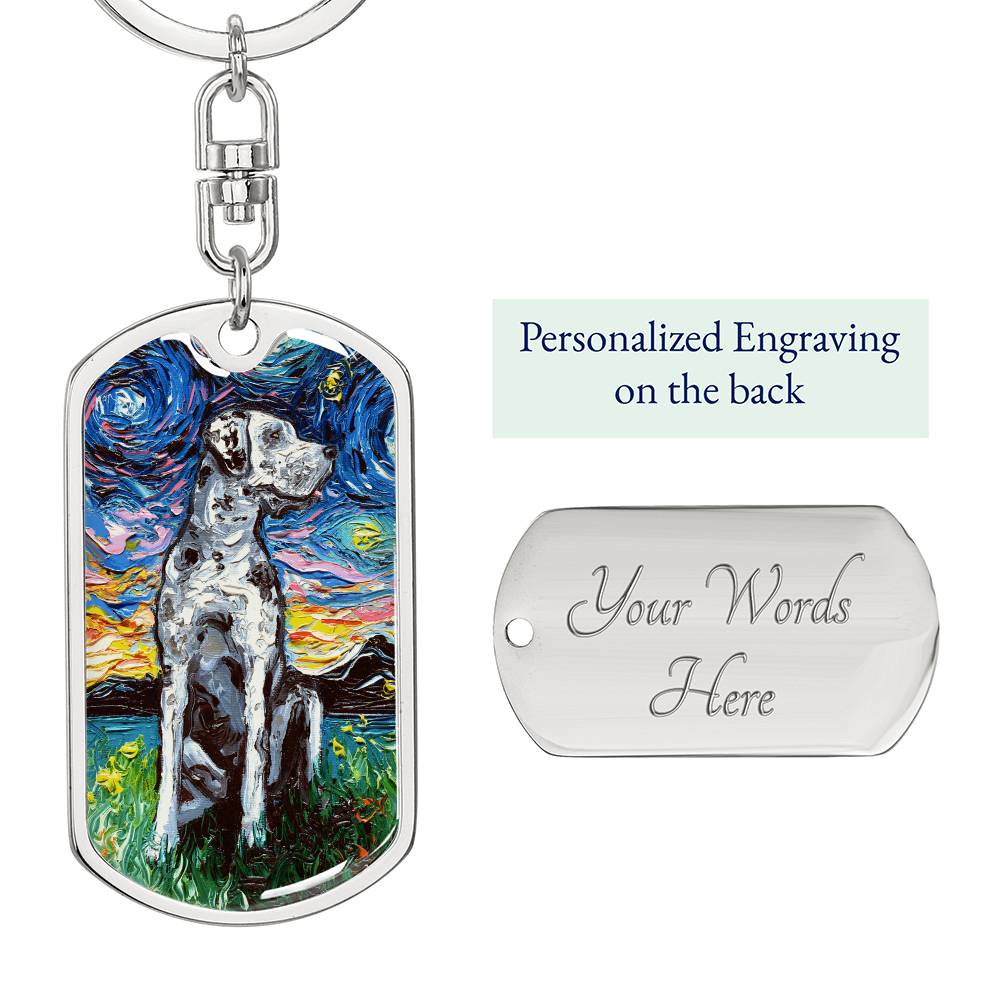Merle Great Dane Starry Night Dog Tag Keychain
