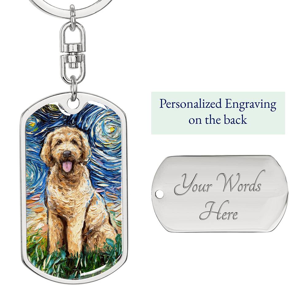 Goldendoodle Starry Night Dog Tag Keychain