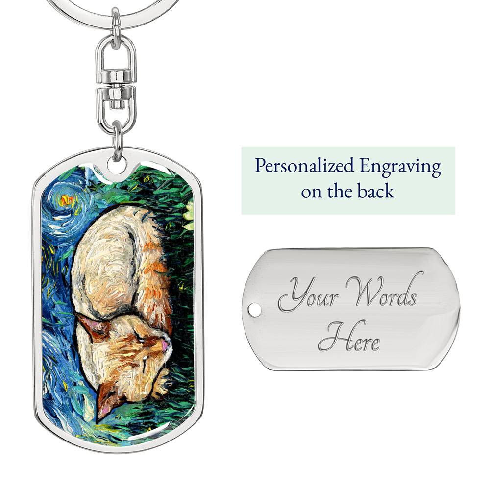 Sleeping Flame Point Siamese Dog Tag Keychain