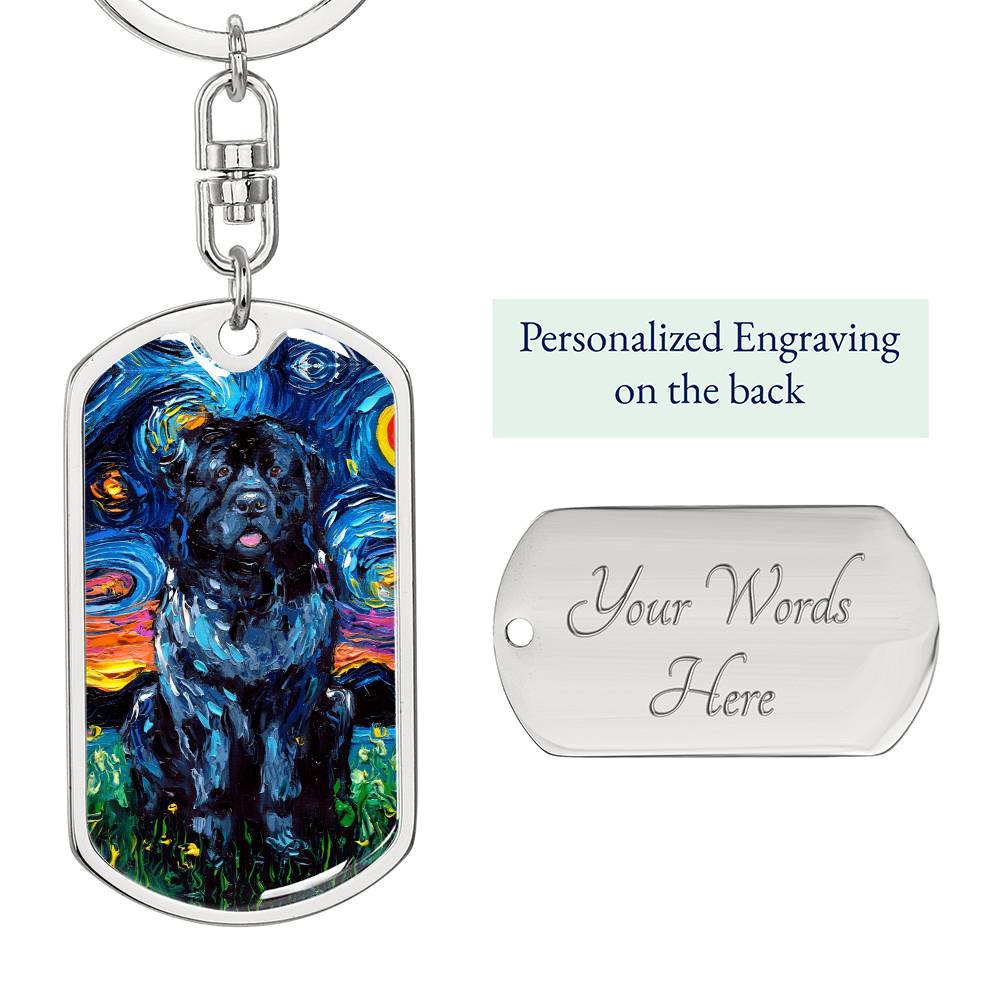 Newfoundland Starry Night Dog Tag Keychain