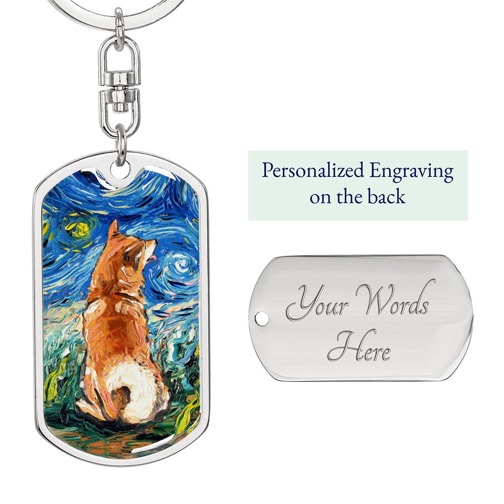 Shiba Inu Starry Night Dog Tag Keychain