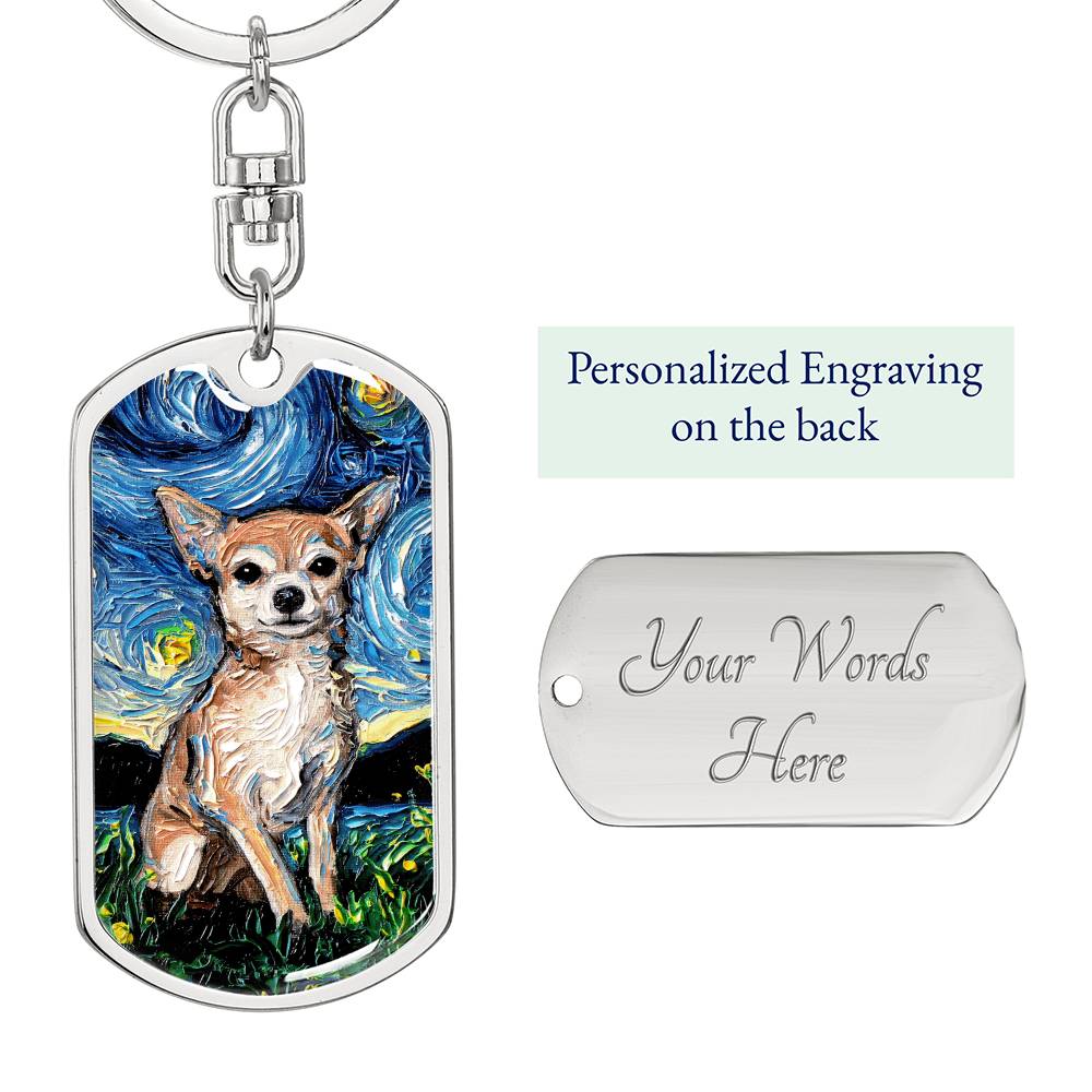 Chihuahua Starry Night Dog Tag Keychain