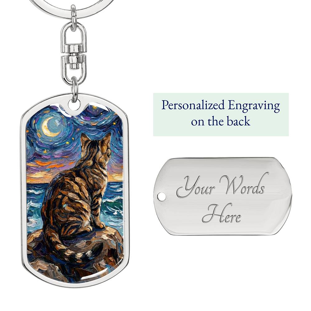 Beach Nights - Brown Tabby Cat Dog Tag Keychain