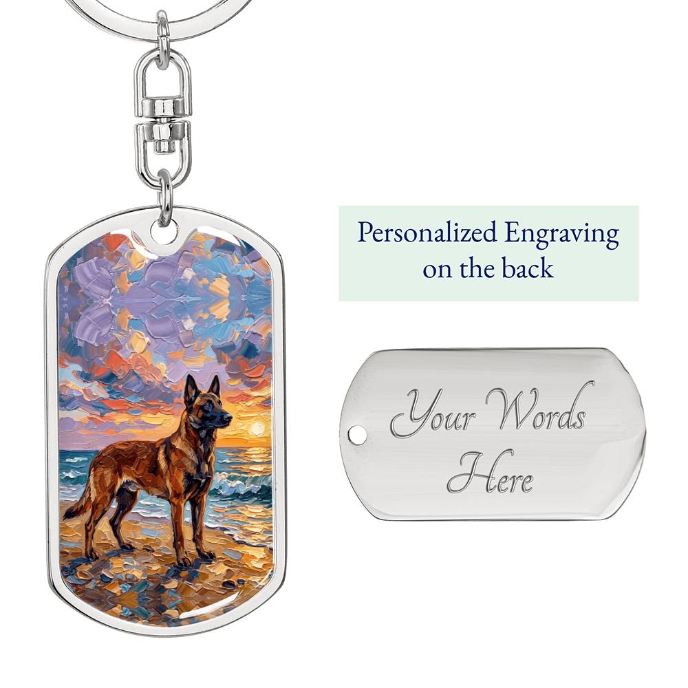Beach Sunset - Malinois Dog Tag Keychain