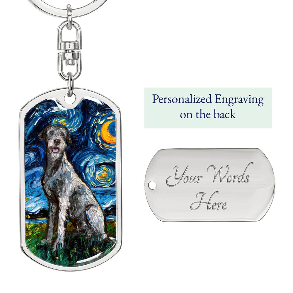 Irish Wolfhound Starry Night Dog Tag Keychain
