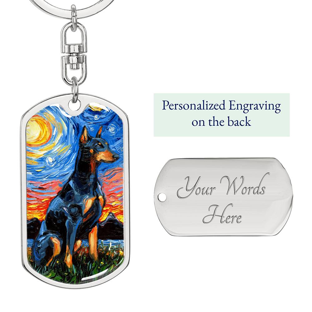 Doberman Starry Night Dog Tag Keychain