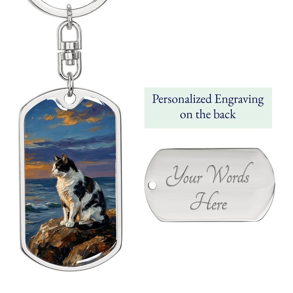 Beach Days - Black and White Magpie Cat Dog Tag Keychain