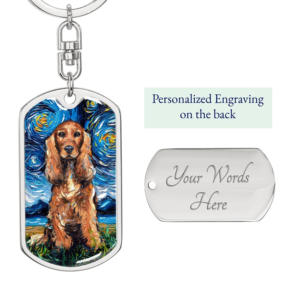 Red Cocker Spaniel Starry Night Dog Tag Keychain