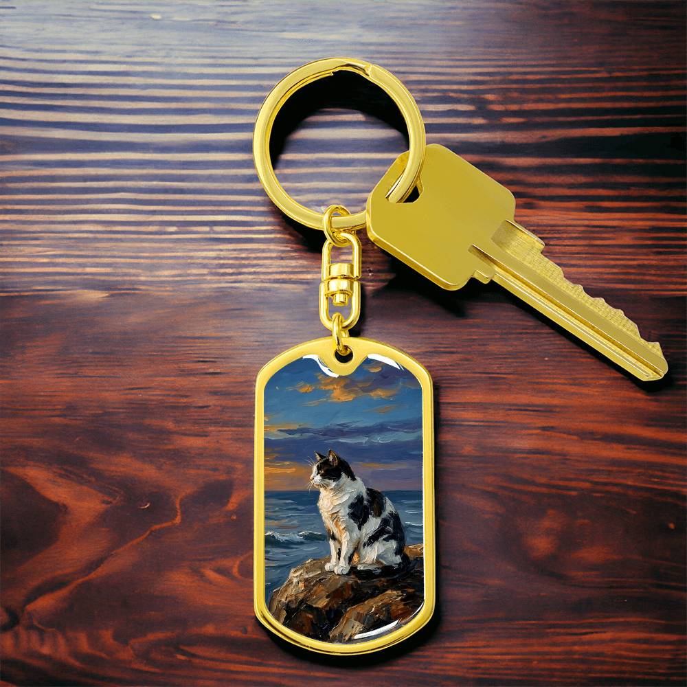 Beach Days - Black and White Magpie Cat Dog Tag Keychain