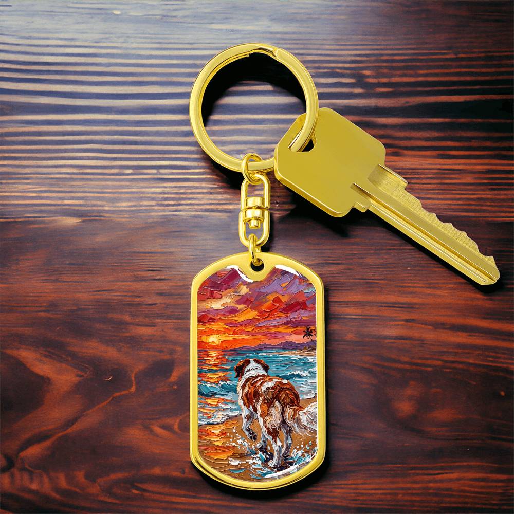 Beach Day - St Bernard Dog Tag Keychain