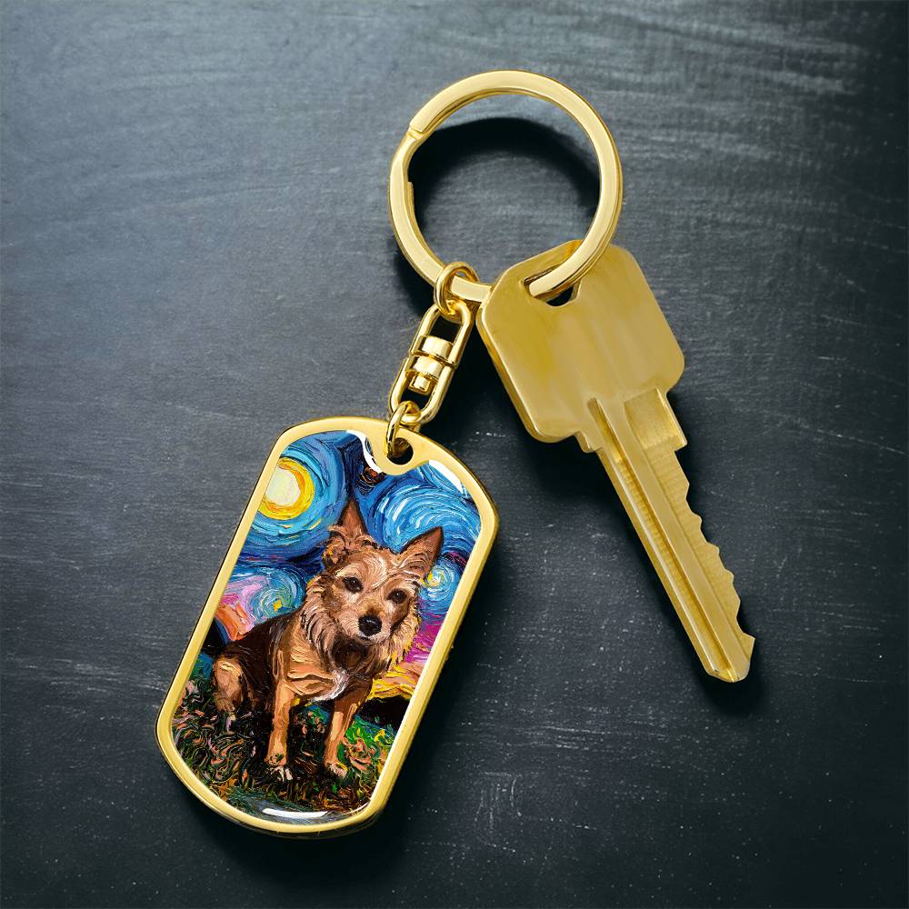 Australian Terrier Starry Night Dog Tag Keychain