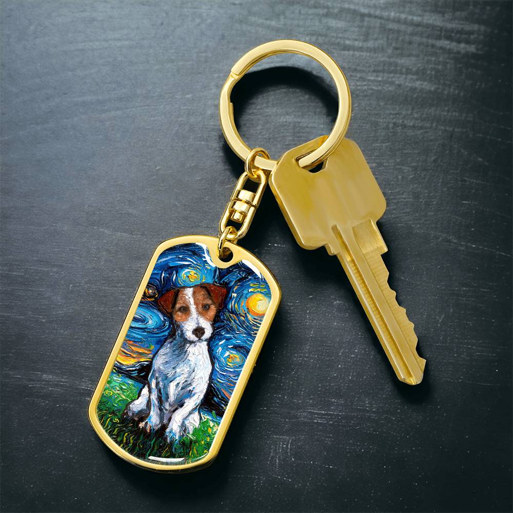 Jack Russell Terrier Starry Night Dog Tag Keychain