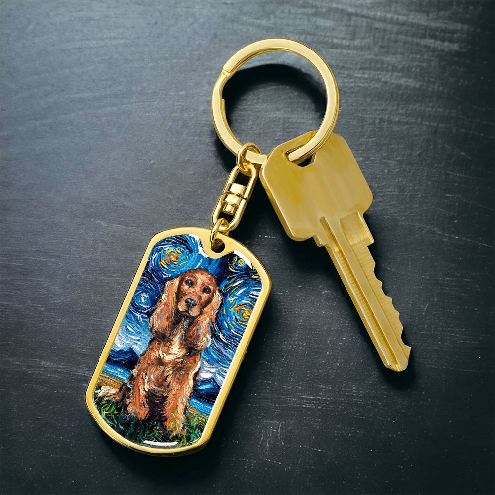 Red Cocker Spaniel Starry Night Dog Tag Keychain