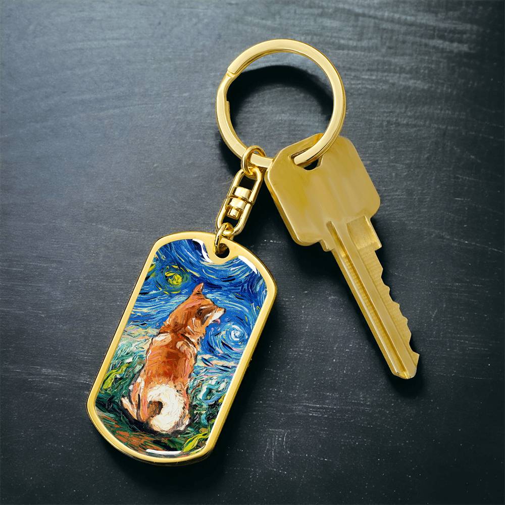 Shiba Inu Starry Night Dog Tag Keychain