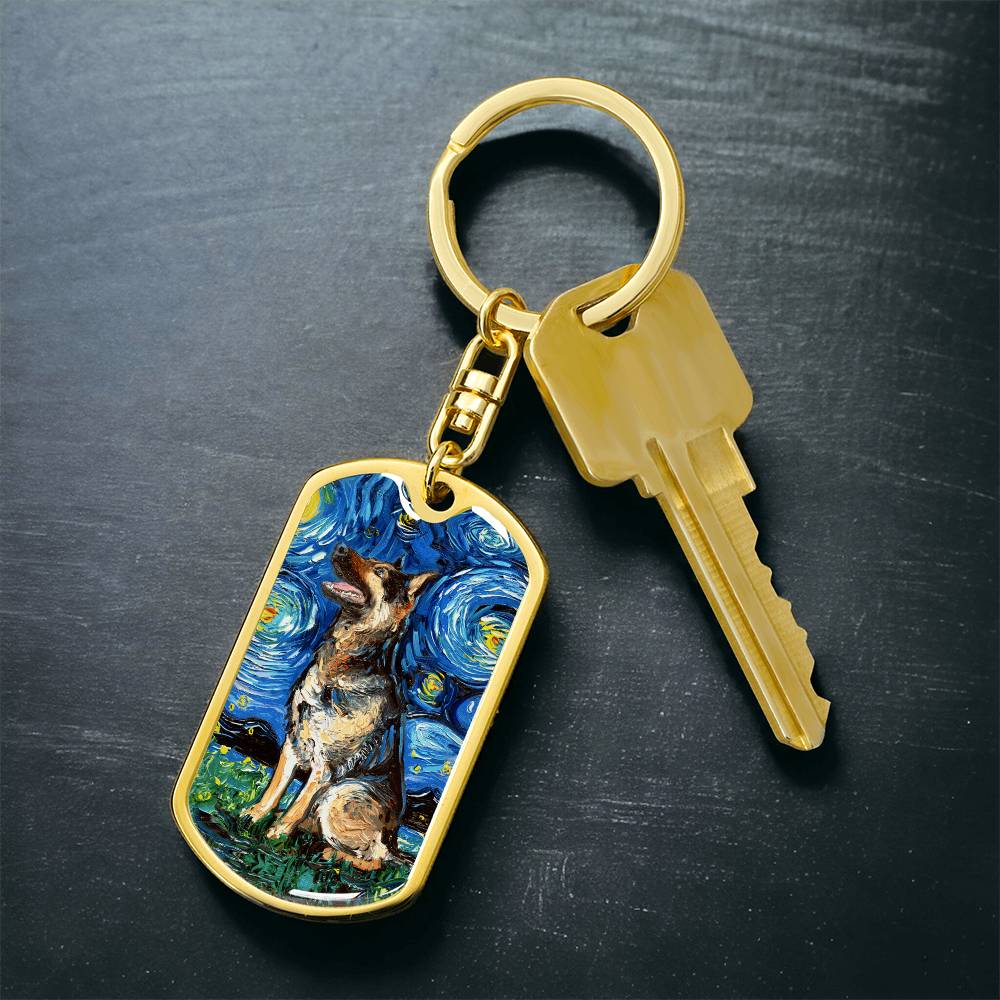 German Shepherd Starry Night Dog Tag Keychain