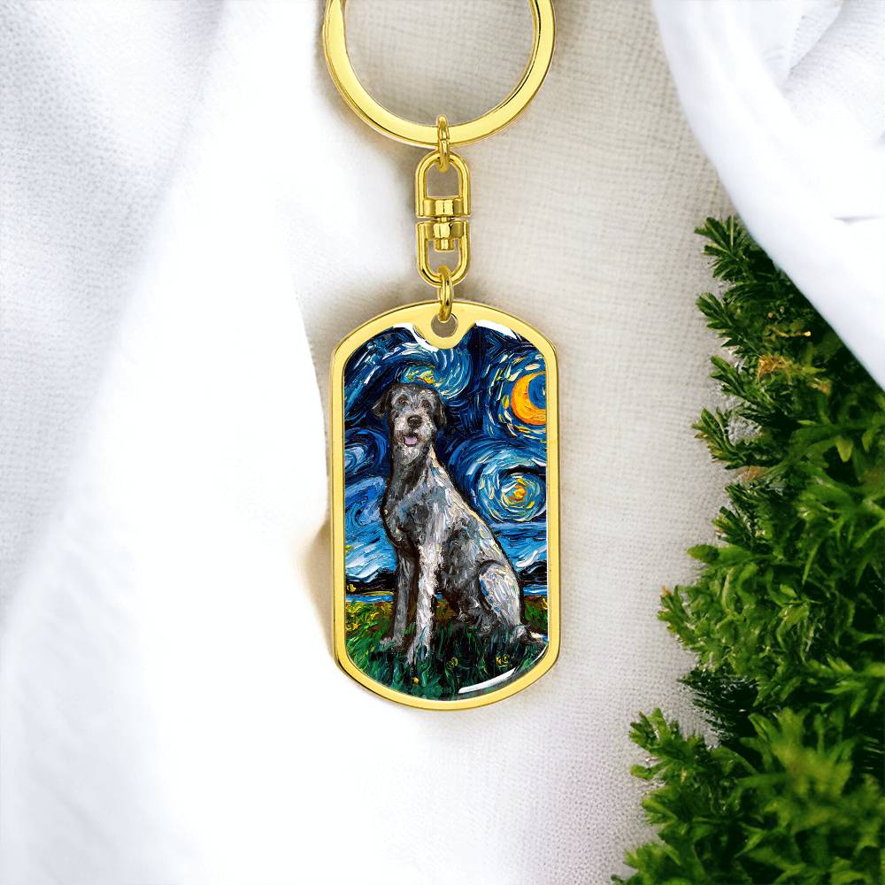 Irish Wolfhound Starry Night Dog Tag Keychain