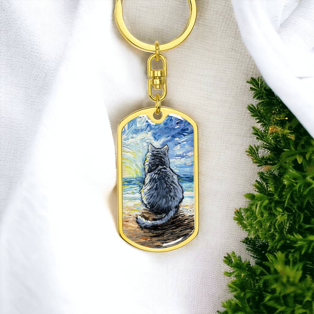 Beach Days - Nebelung Cat Dog Tag Keychain