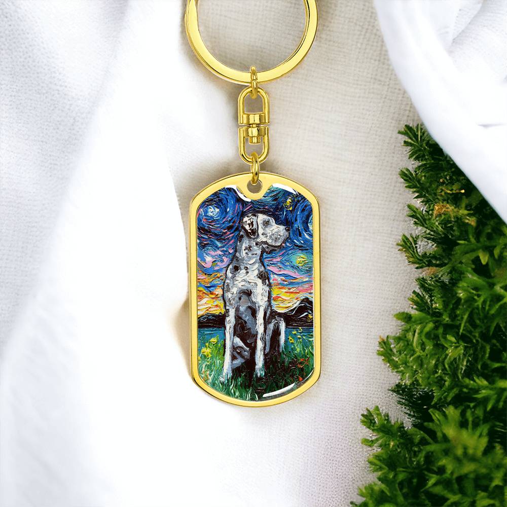 Merle Great Dane Starry Night Dog Tag Keychain