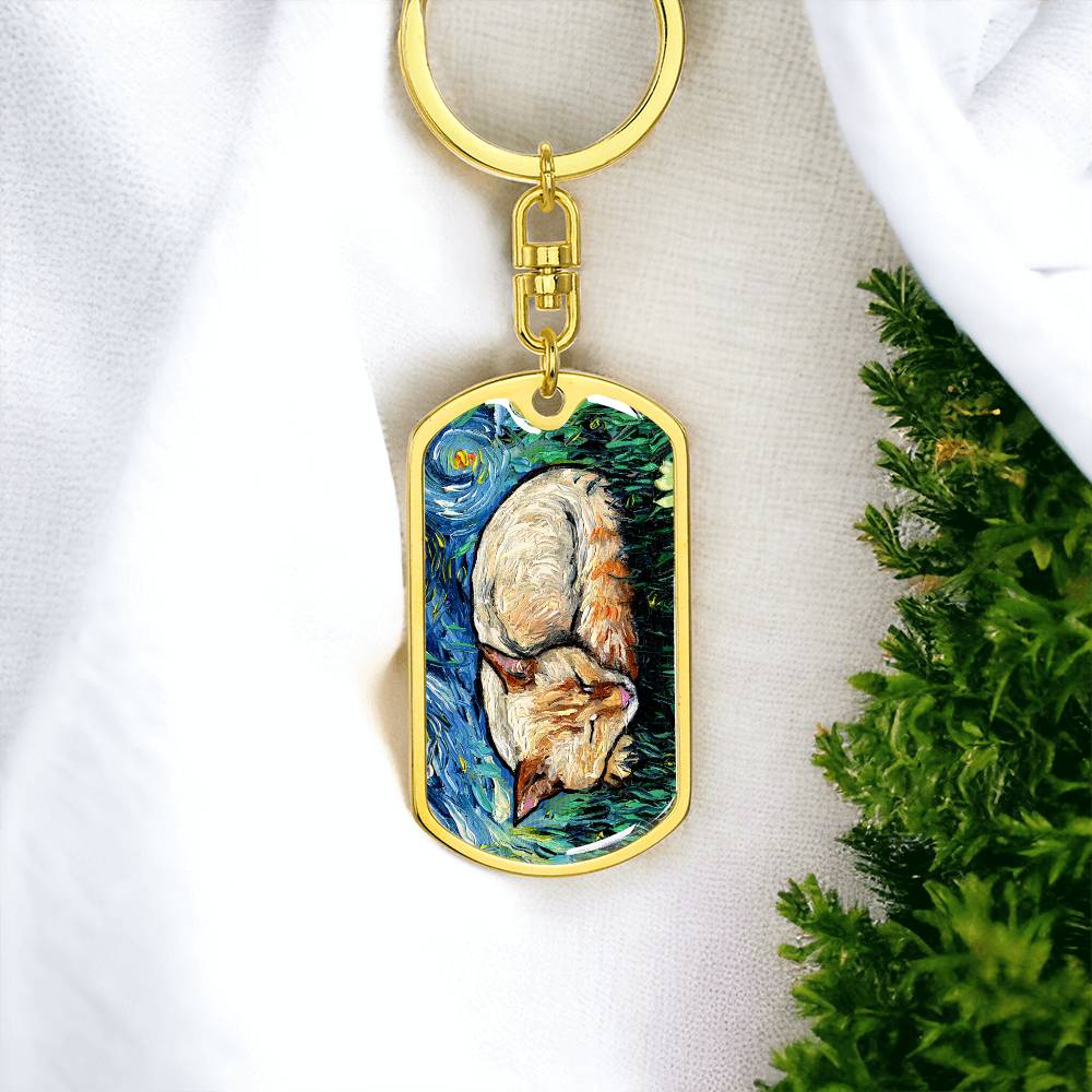 Sleeping Flame Point Siamese Dog Tag Keychain