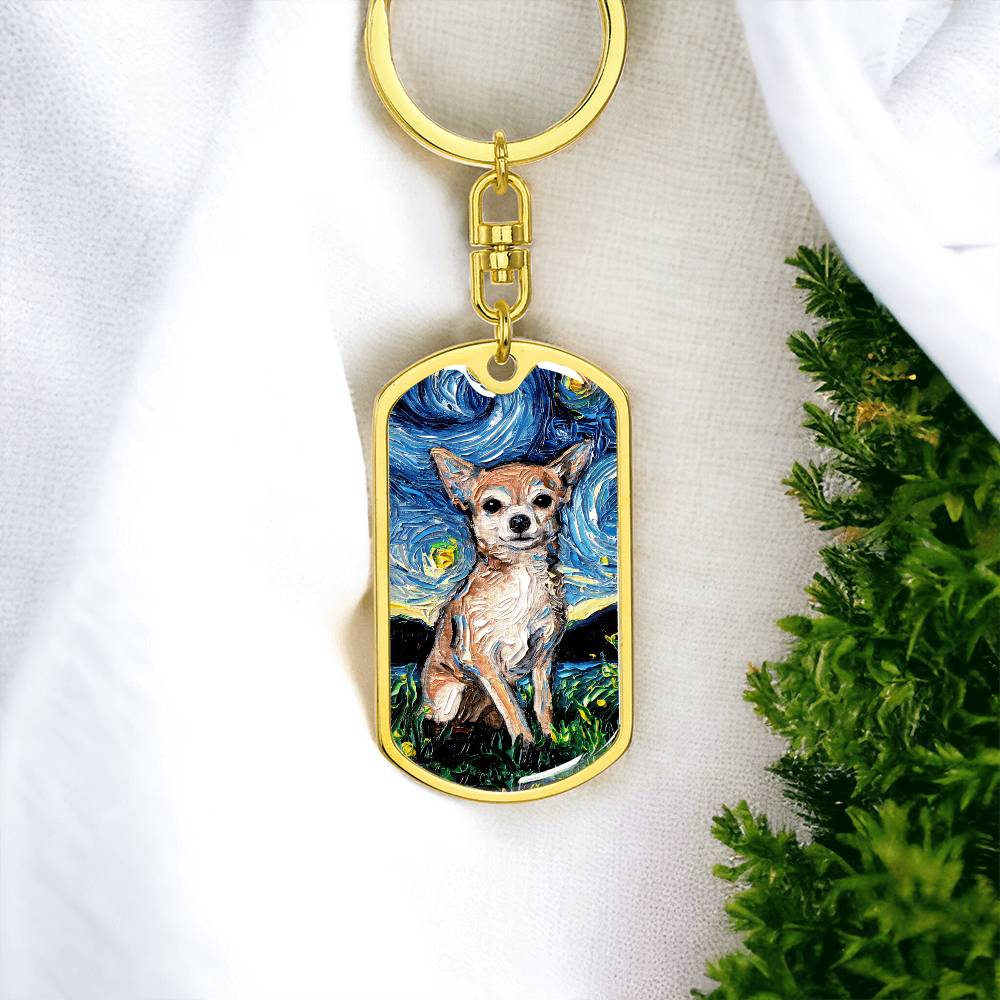 Chihuahua Starry Night Dog Tag Keychain