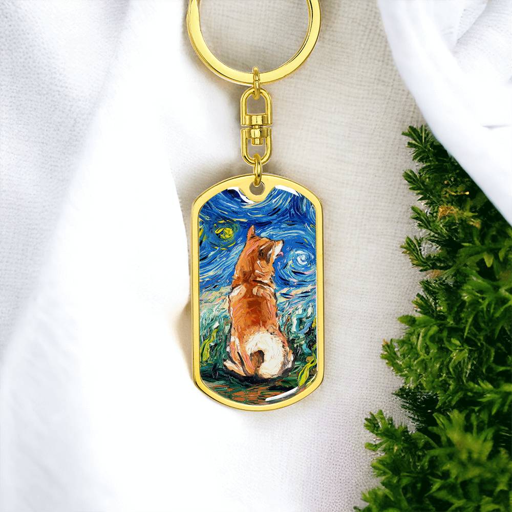 Shiba Inu Starry Night Dog Tag Keychain