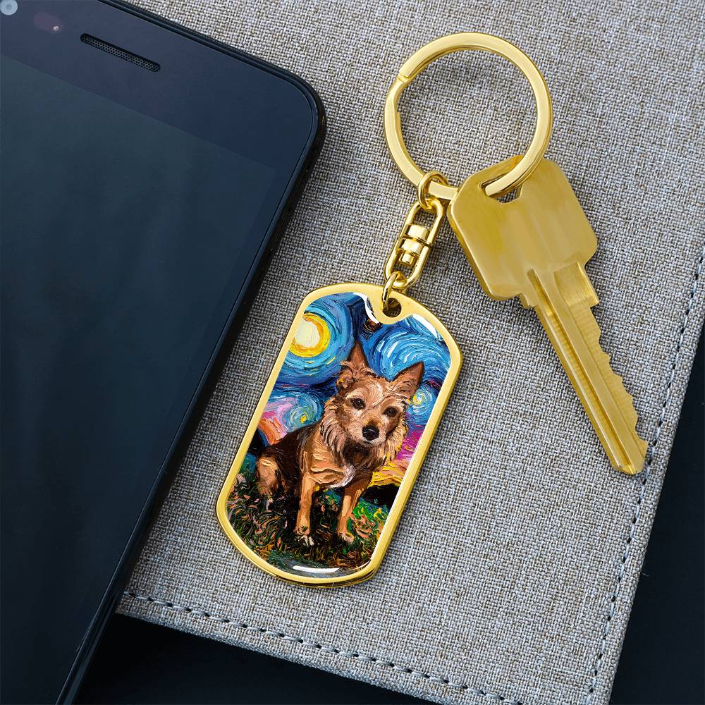 Australian Terrier Starry Night Dog Tag Keychain
