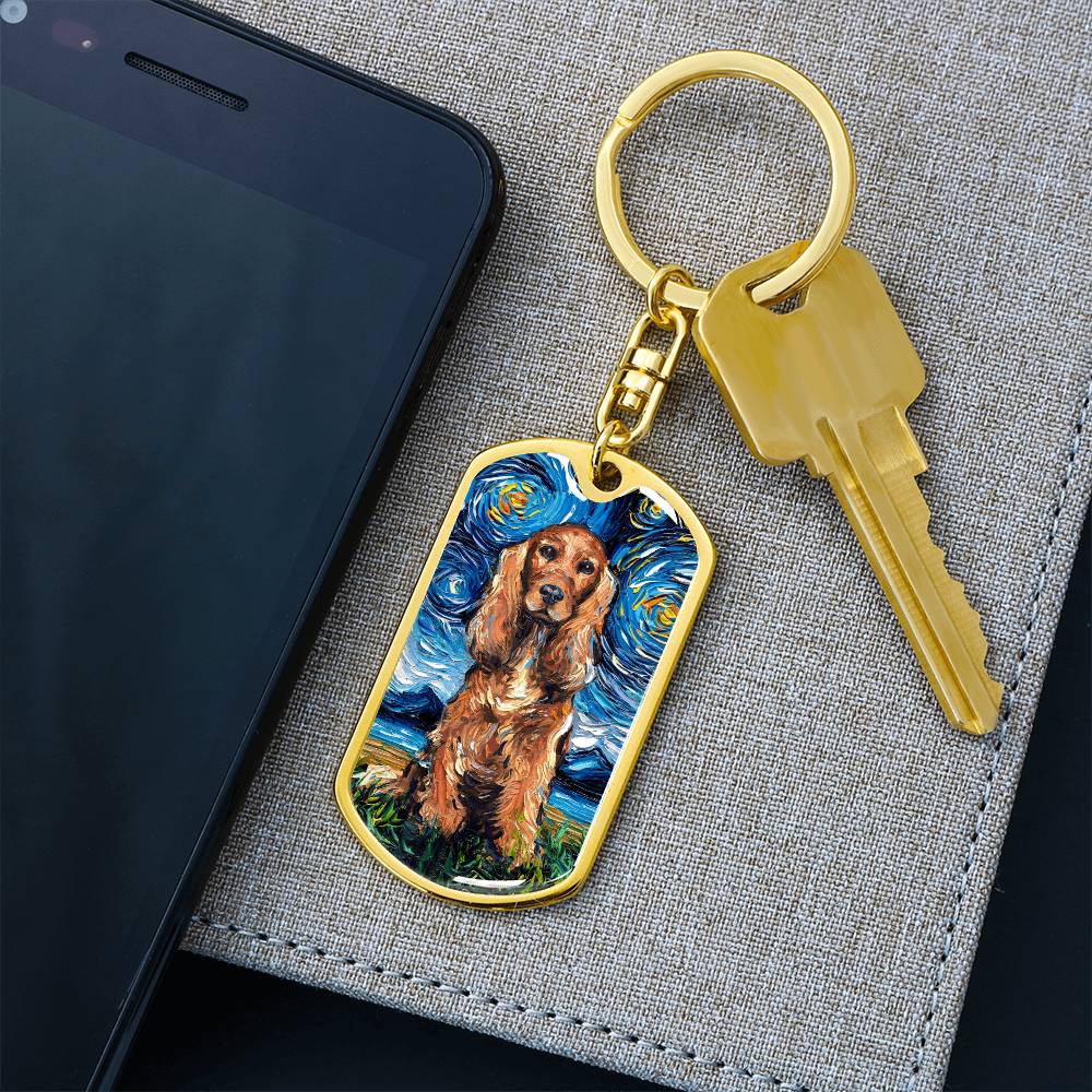 Red Cocker Spaniel Starry Night Dog Tag Keychain