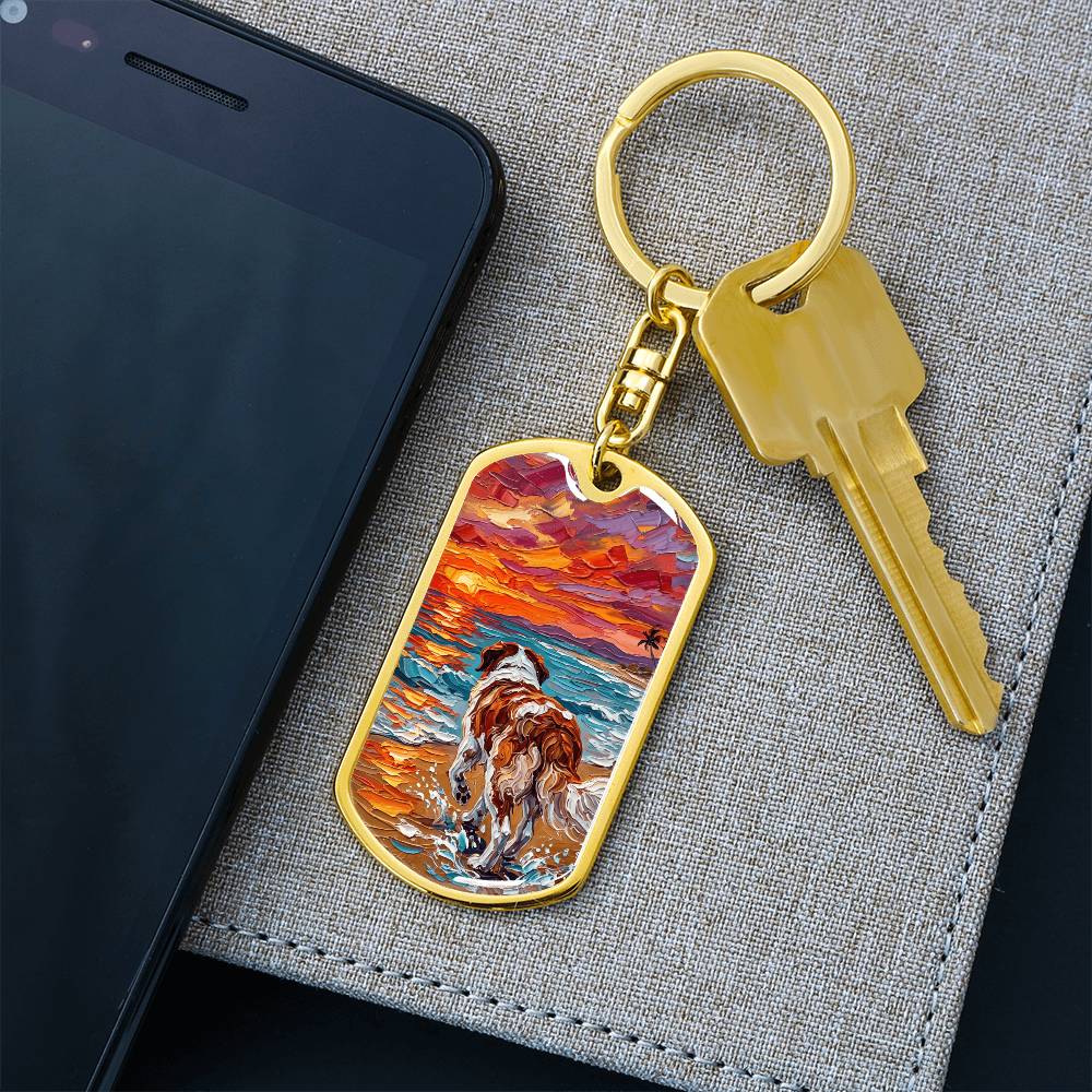 Beach Day - St Bernard Dog Tag Keychain