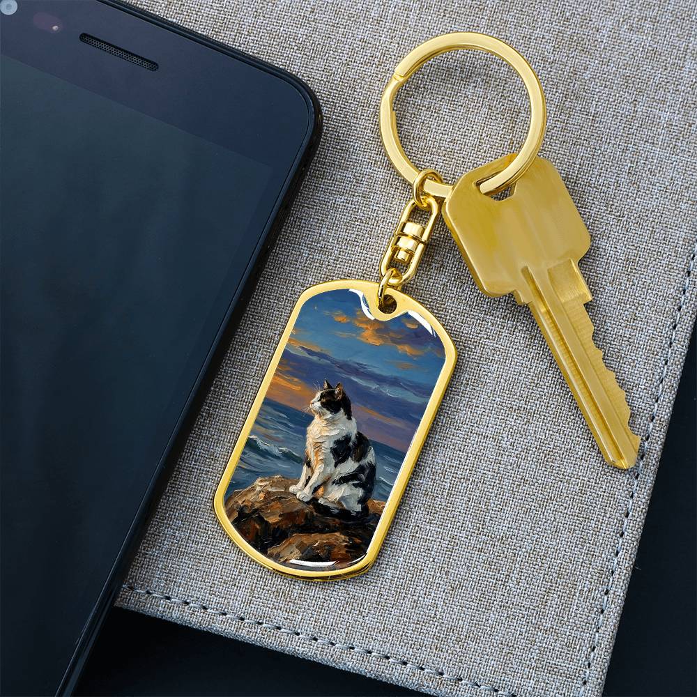 Beach Days - Black and White Magpie Cat Dog Tag Keychain