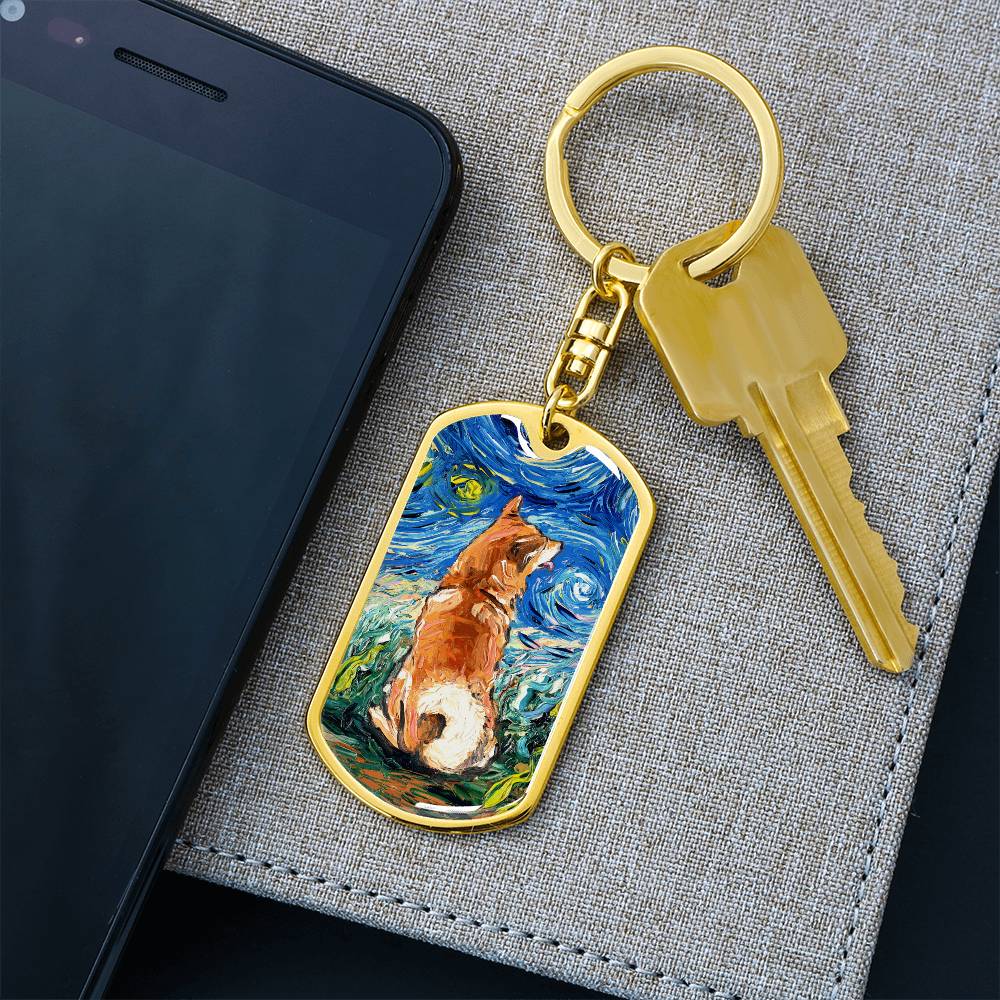Shiba Inu Starry Night Dog Tag Keychain