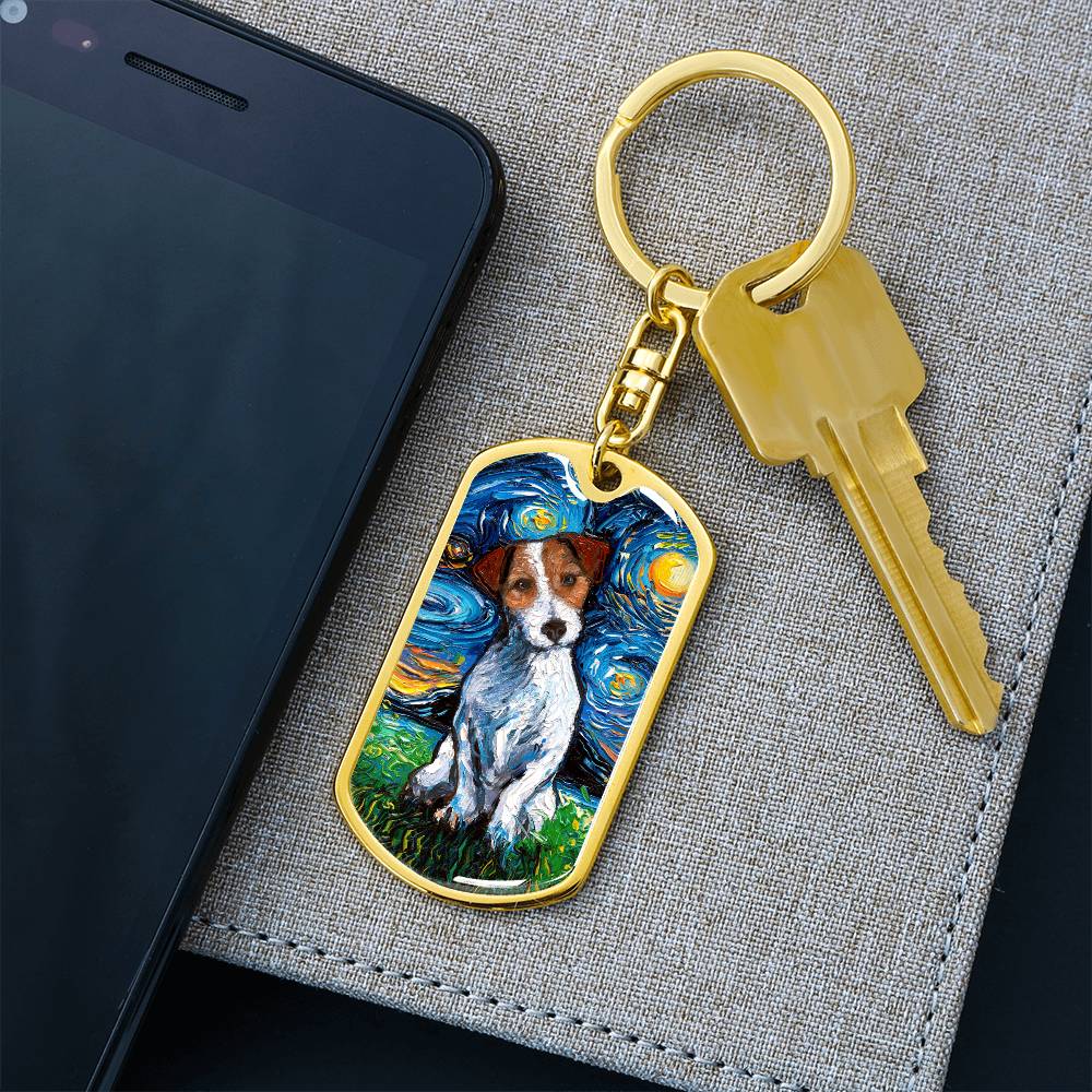 Jack Russell Terrier Starry Night Dog Tag Keychain