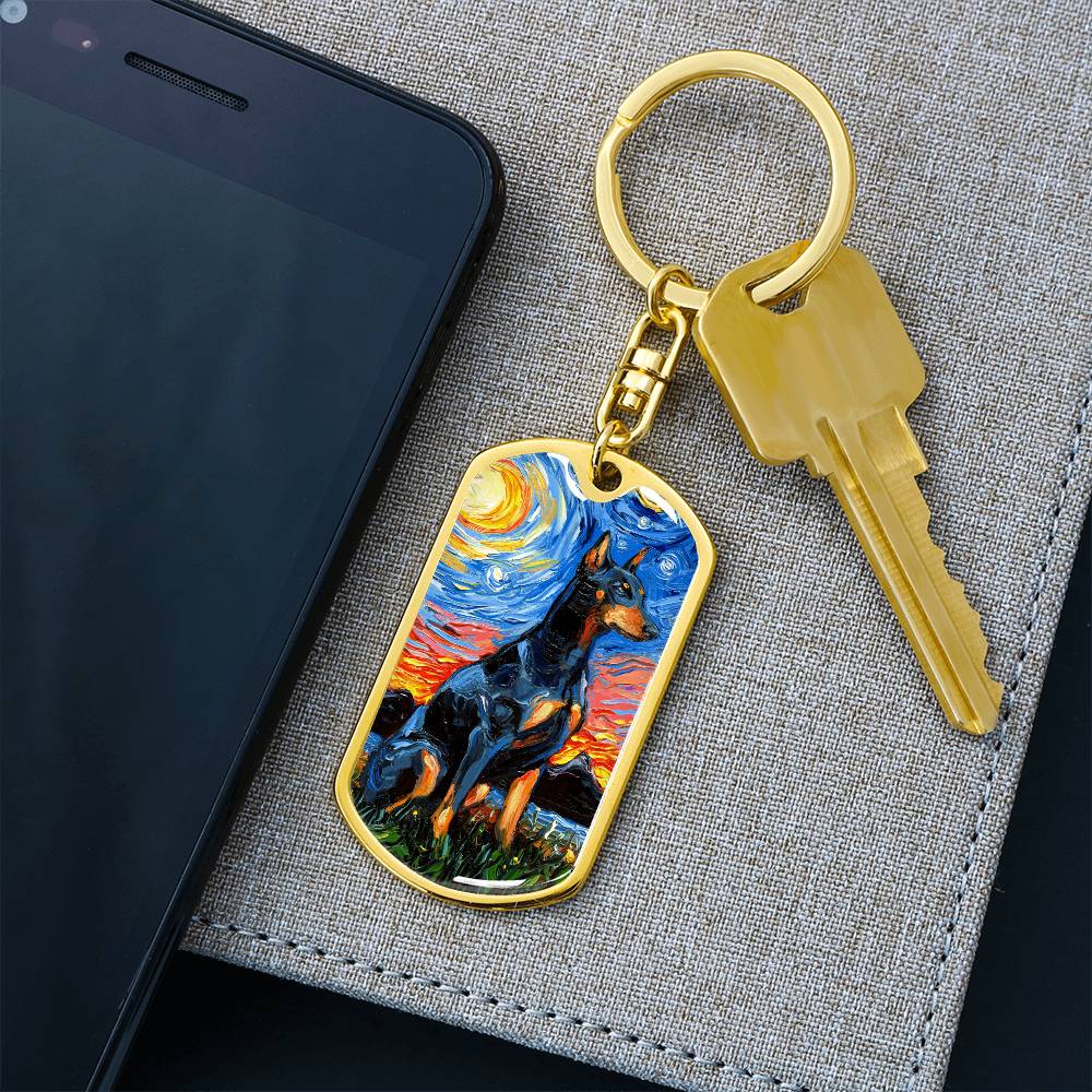 Doberman Starry Night Dog Tag Keychain