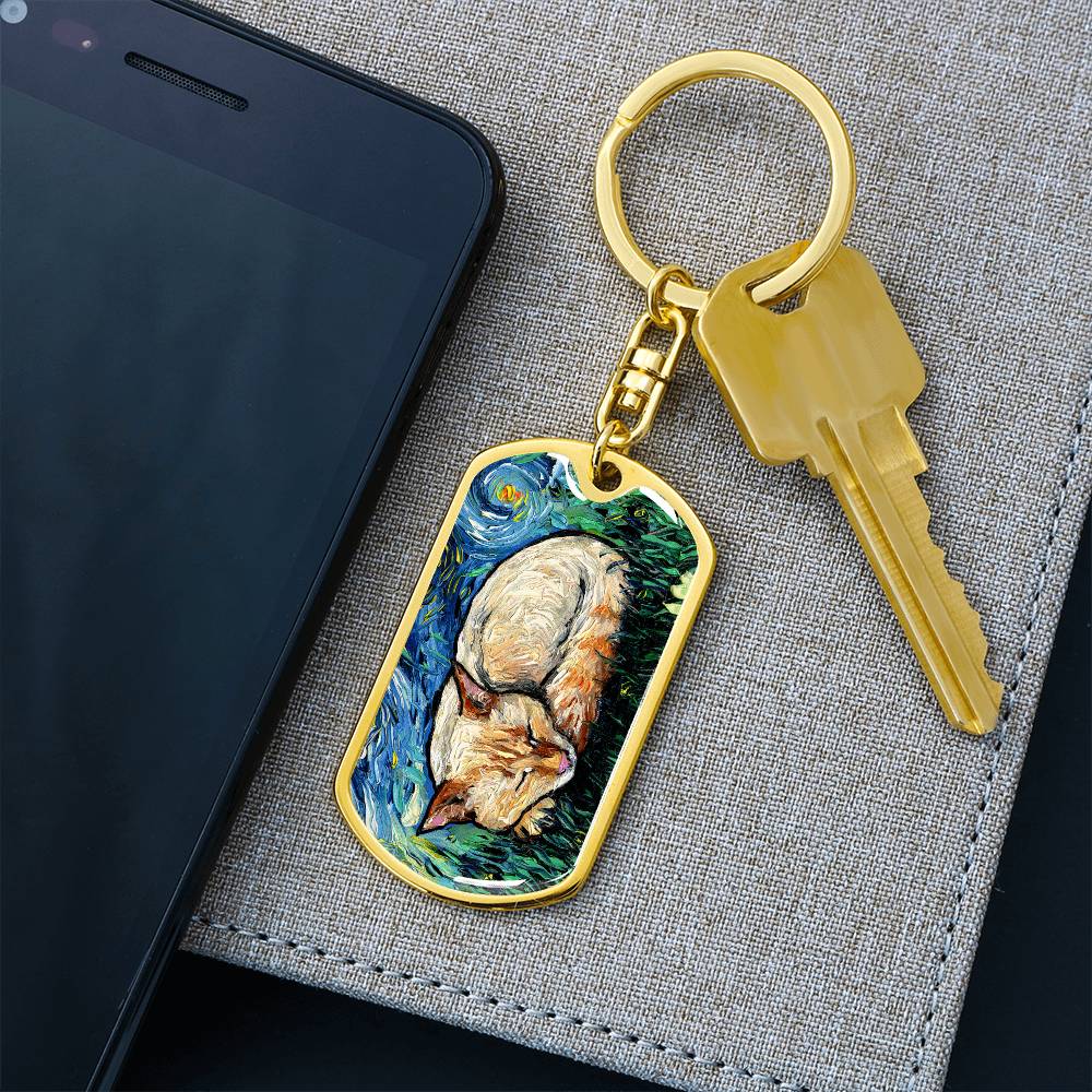 Sleeping Flame Point Siamese Dog Tag Keychain