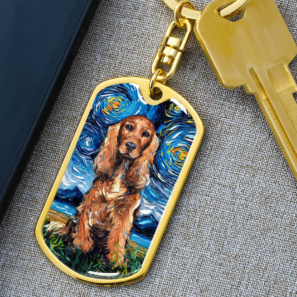 Red Cocker Spaniel Starry Night Dog Tag Keychain