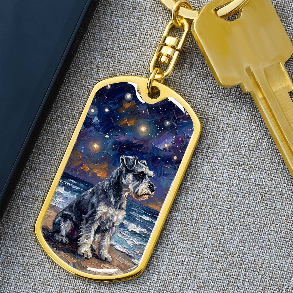 Beach Night - Schnauzer Dog Tag Keychain