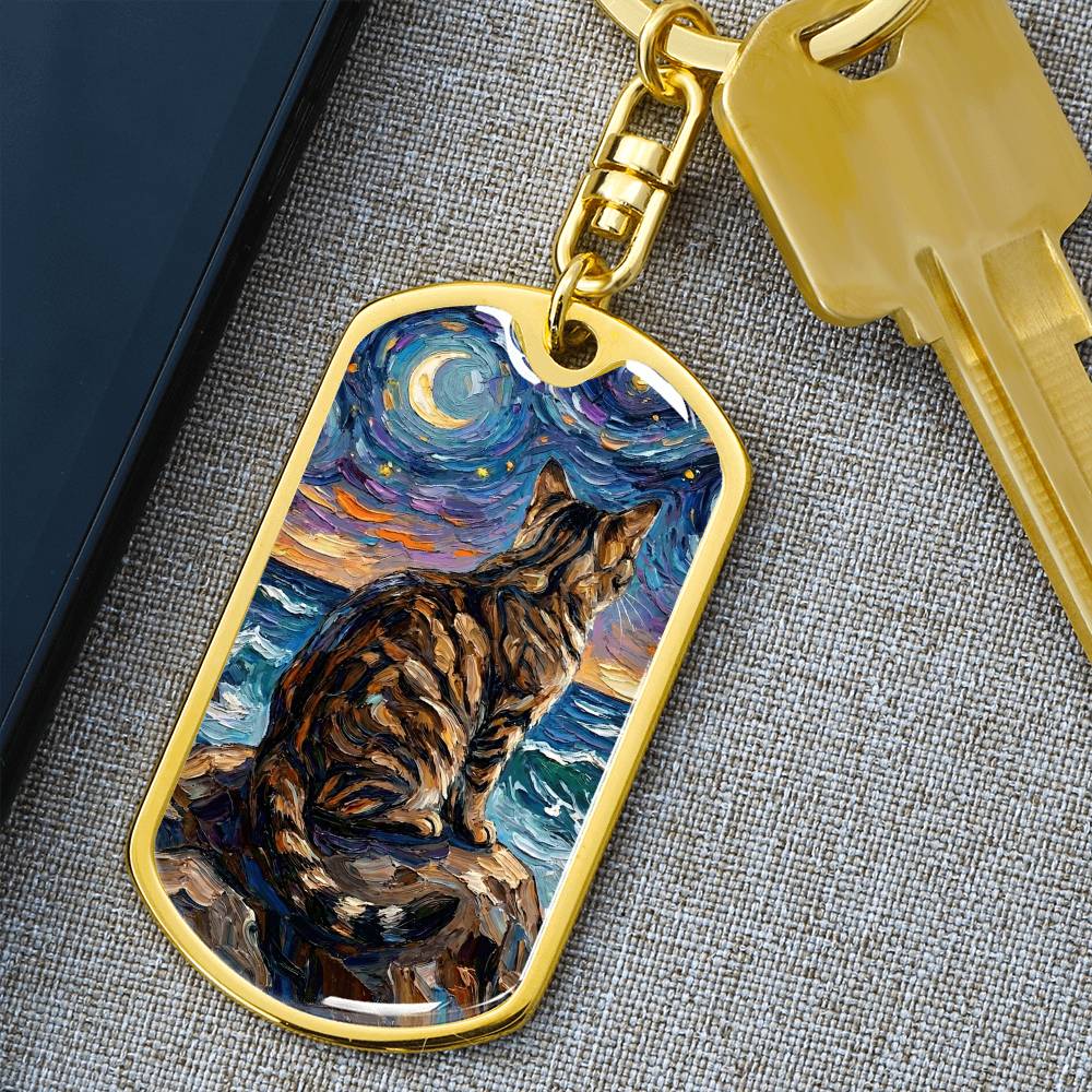 Beach Nights - Brown Tabby Cat Dog Tag Keychain