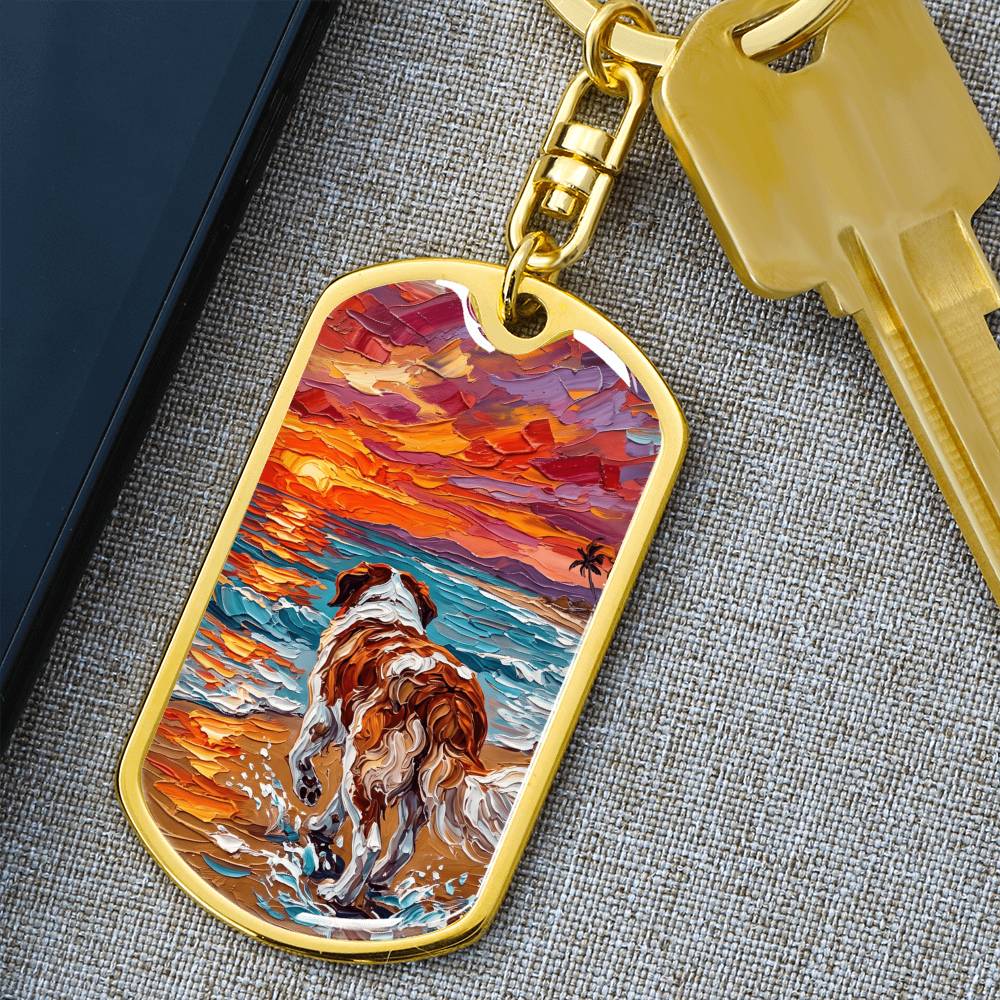 Beach Day - St Bernard Dog Tag Keychain