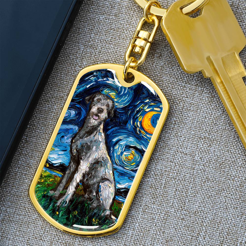 Irish Wolfhound Starry Night Dog Tag Keychain