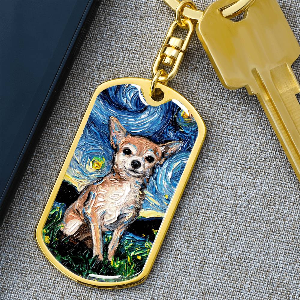 Chihuahua Starry Night Dog Tag Keychain