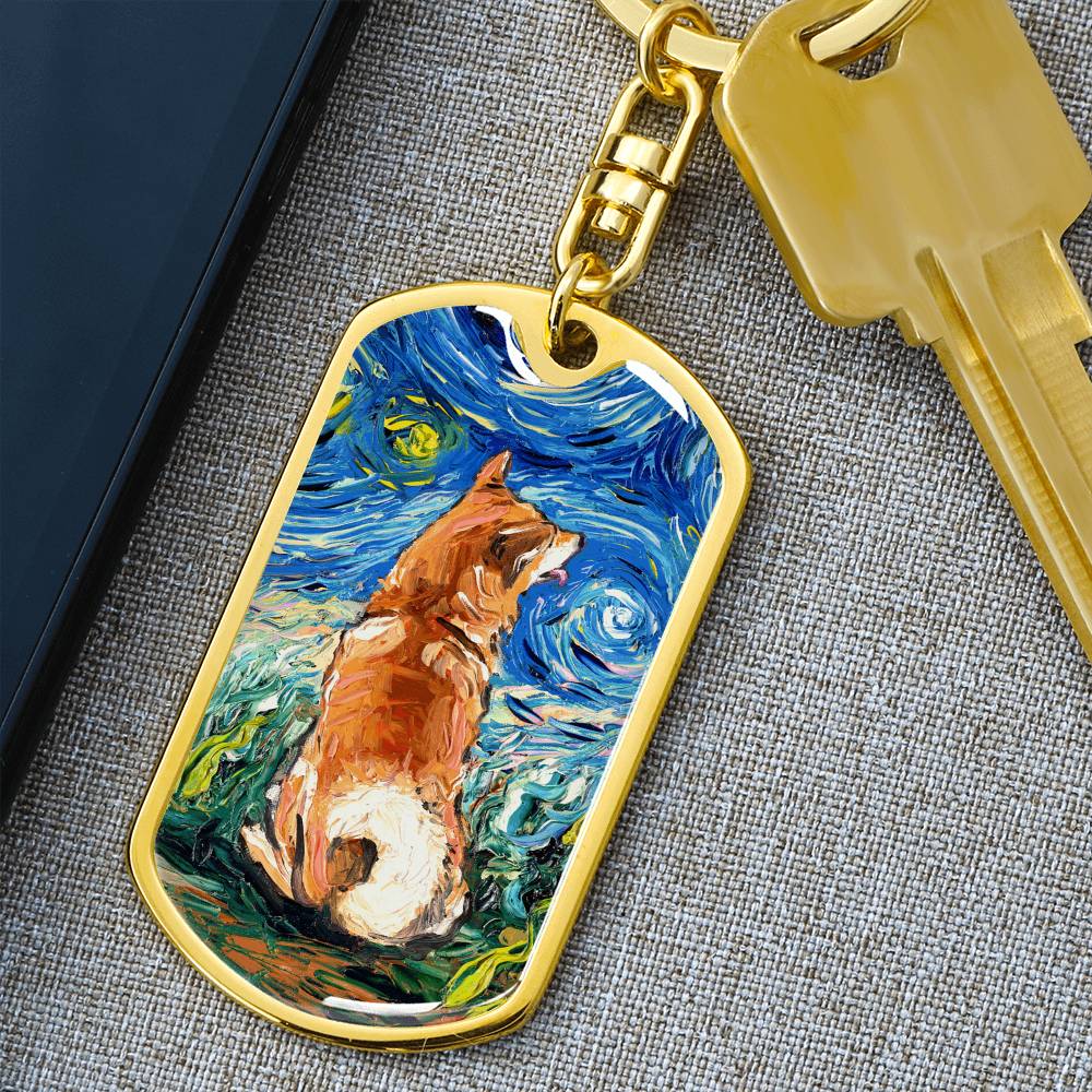 Shiba Inu Starry Night Dog Tag Keychain