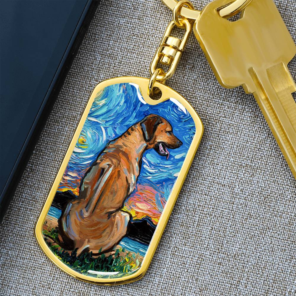 Rhodesian Ridgeback Starry Night Dog Tag Keychain