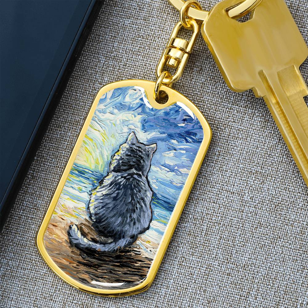 Beach Days - Nebelung Cat Dog Tag Keychain