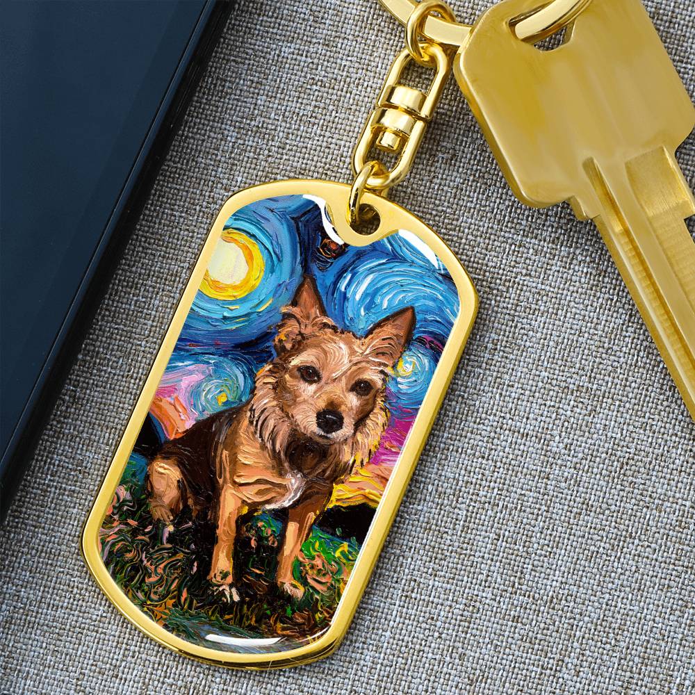 Australian Terrier Starry Night Dog Tag Keychain