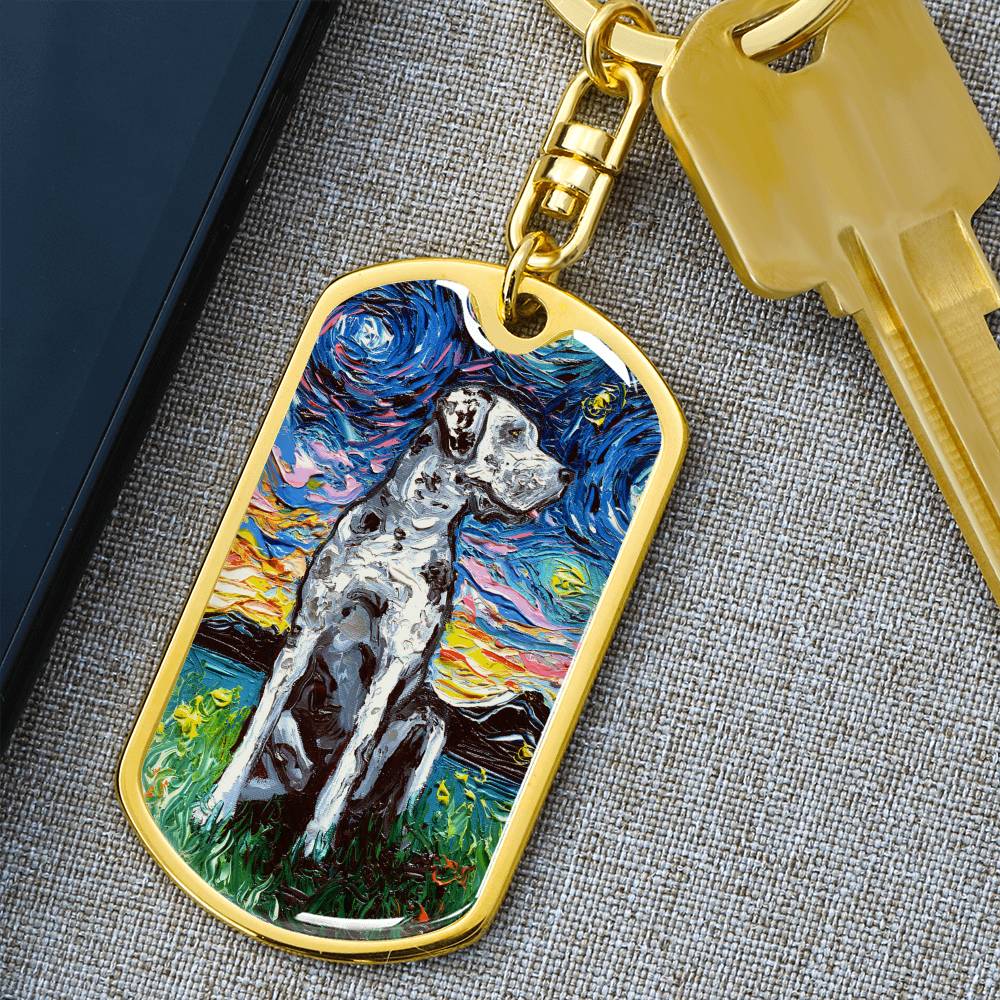 Merle Great Dane Starry Night Dog Tag Keychain