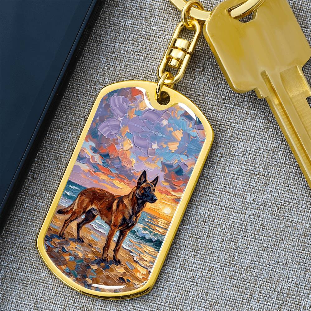 Beach Sunset - Malinois Dog Tag Keychain