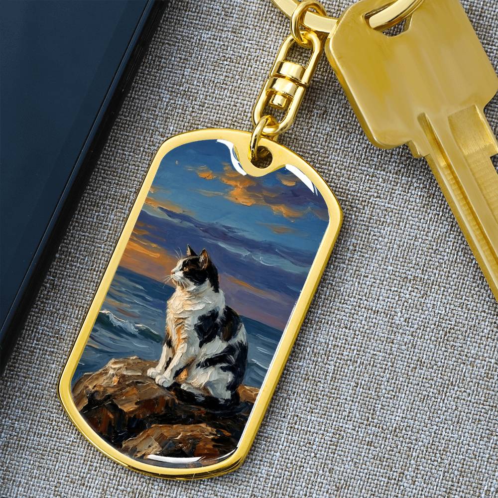 Beach Days - Black and White Magpie Cat Dog Tag Keychain