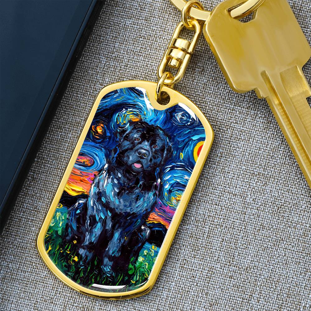 Newfoundland Starry Night Dog Tag Keychain