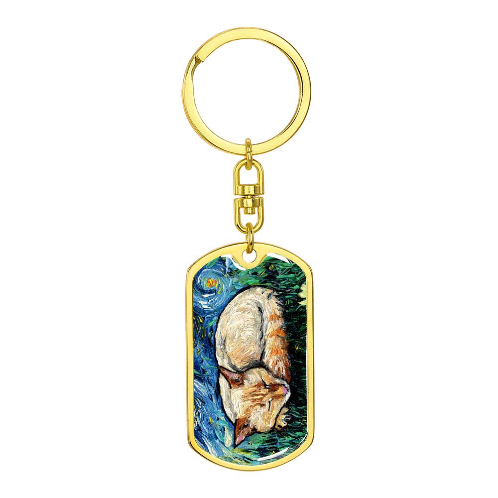 Sleeping Flame Point Siamese Dog Tag Keychain