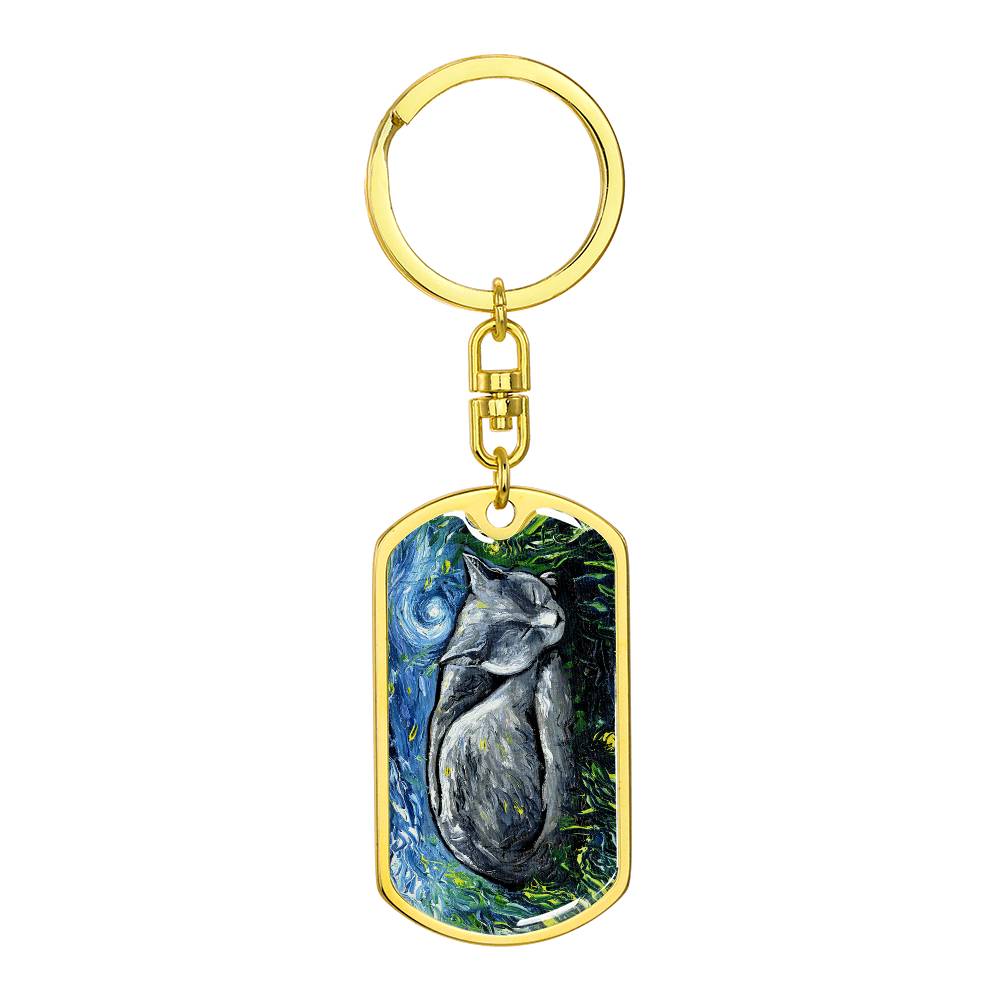 Russian Blue Cat Dog Tag Keychain
